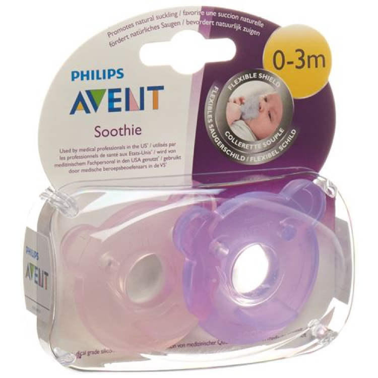 Avent Philips Soothie pacifier pink / purple 0-3 months 2 pcs