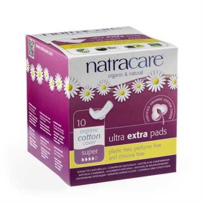 תחבושות היגייניות של natracare עם כנפיים ultra extra super 10 יח'