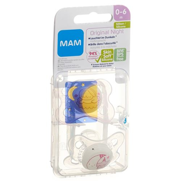 MAM Night soother silikon 0-6 bulan Gadis 2 pcs