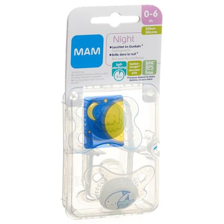 MAM Night soother silicone 0-6 bulan Boy 2 pcs