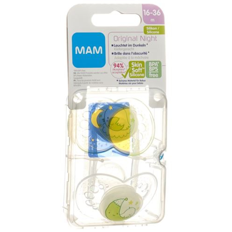 MAM Night soother silikon 16-36 bulan Gadis 2 pcs