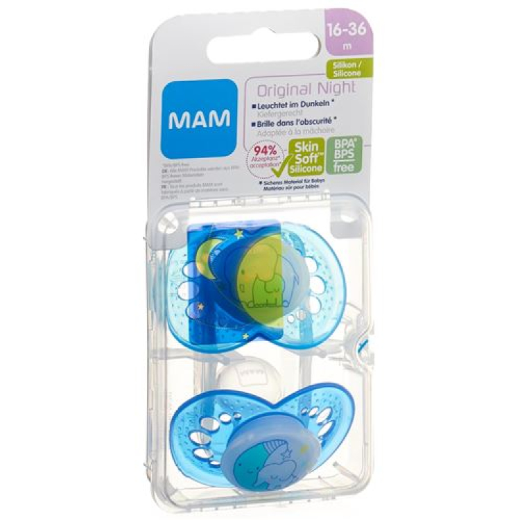 MAM Night soother silicone 16-36 ខែ Boy 2 pcs