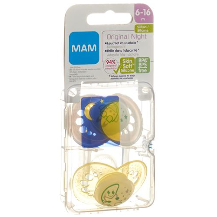 MAM Sucette Nuit silicone 6-16 mois Fille 2 pcs