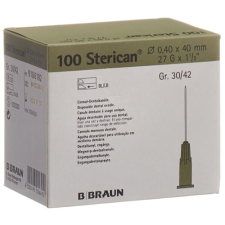 Aguja STERICAN Dent 27G 0.4x40mm gris 100 uds