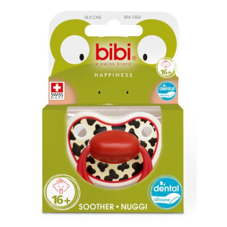 bibi Nuggi Happiness Dental Silicone 16+ with Ring Tiger Swiss red