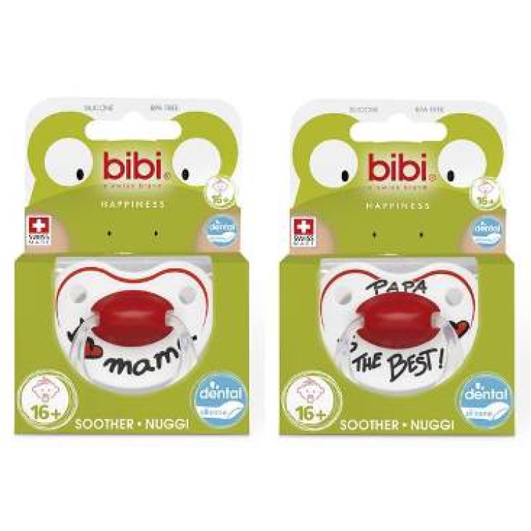 Bibi Nuggi Happiness dental silicone 16+ with ring Mama / Papa SV-A