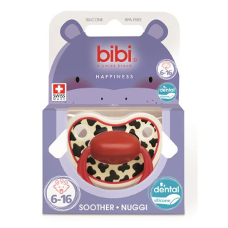 Bibi Nuggi Happiness dental silicone with 6-16 ring Tiger Swiss red SV-A
