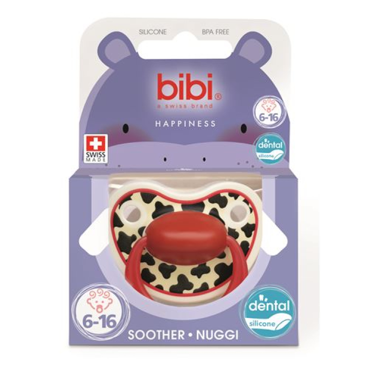 Bibi Nuggi Happiness dental silicone with 6-16 ring Tiger Swiss red SV-A