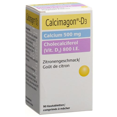 Calcimagon d3 chewable tablets 500/800 citron can 90 stk