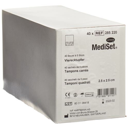 MEDISET IVF firkantede vattpinner 2,5x2,5cm 40 poser 5 stk