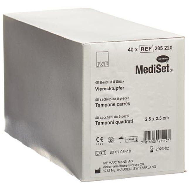 MEDISET IVF square swabs 2.5x2.5cm 40 bags 5 pcs