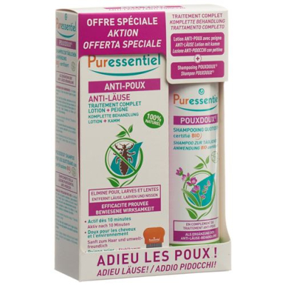 Puressentiel box anti-lice lotion with comb + lice shampoo pouxdoux bio