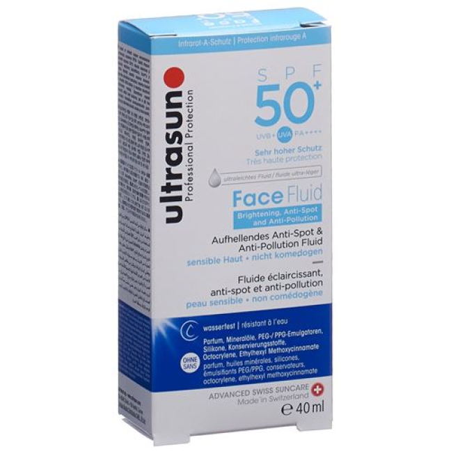 Ultrasun yuzni oqartiruvchi va ifloslanishga qarshi suyuqlik SPF50 + Fl 40 ml