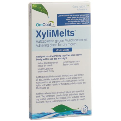 Xylimelts självhäftande tabletter muntorrhet mild mint 40 st