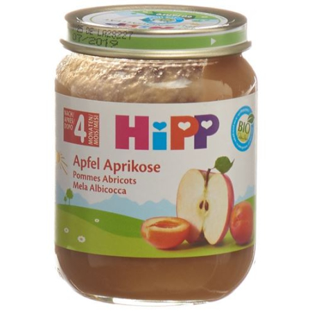 Hipp obuolių abrikosų stiklas 125 g
