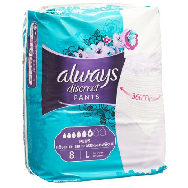 Always Discreet Incontinence Pants Plus Large 8 per pack