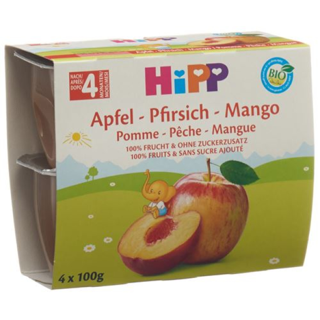 Hipp fruit break ябълка праскова манго 4 х 100гр