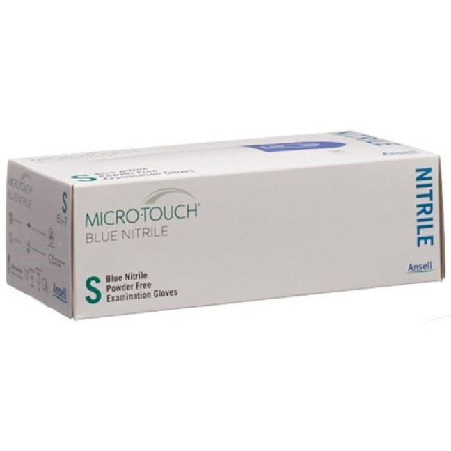Micro-Touch Blue Nitrile tutkimushanskat puuteriton S Box 200 kpl