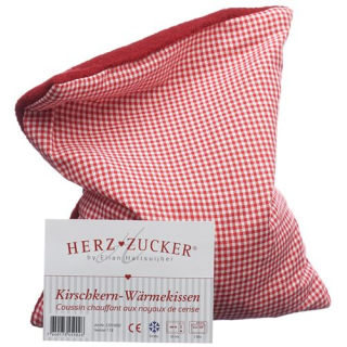 HERZZUCKER cherry pit cushion 26x21cm checked/wool red