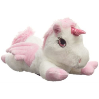 Habibi Plush Pegasus putih dengan Tanduk berkilau merah muda