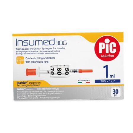 PIC Insumed Syringe Insulin 1ml Luer Needle 30 pcs