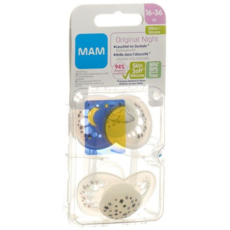 MAM Night soother silicone 16-36 ខែ Unisex 2 pcs