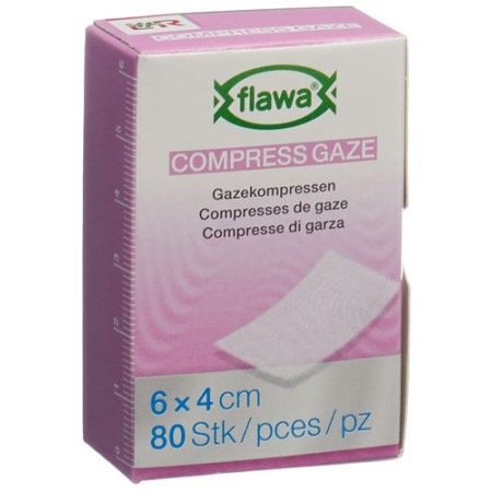Flawa Gauze Pads Cut 4x6cm Germ-Reducing Treatment 80 Pieces