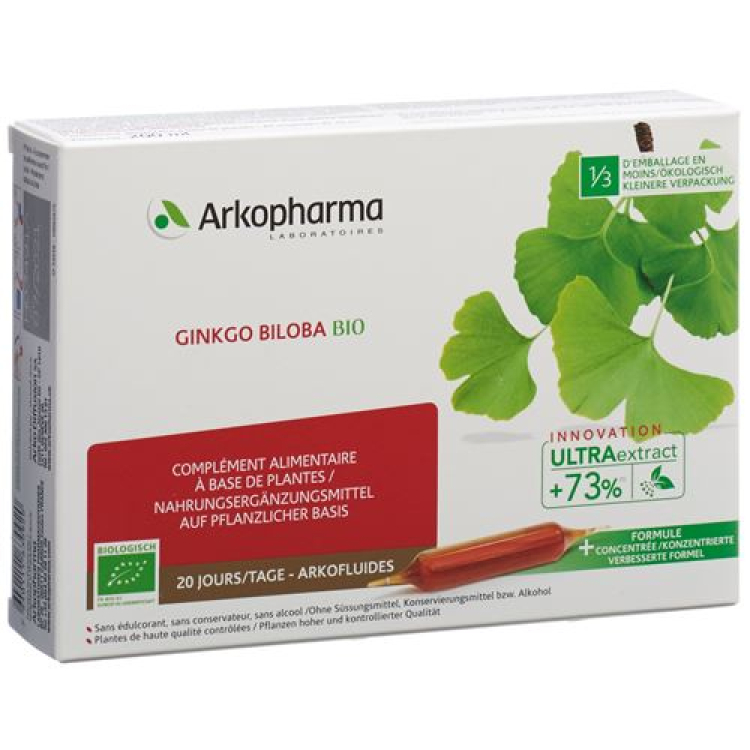 Arkofluide Ginkgo Biloba Bio 10 ml x 20 drinking ampoules