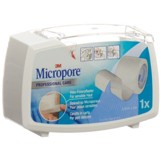 3M Micropore nonwoven klæbende gips med dispenser 25mmx5m hvid
