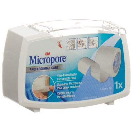 3M Micropore Nonwoven Adhesive Plaster with Dispenser 25mmx5m White
