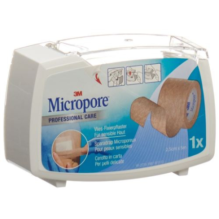 Plester perekat bukan tenunan Micropore 3M dengan dispenser 25mmx5m tan