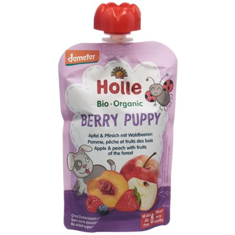 Holle Berry Puppy - Modrasto jabolko in breskev z gozdnimi jagodami 100g