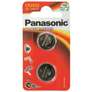 Pilhas Panasonic célula tipo moeda CR2032 2 unid.