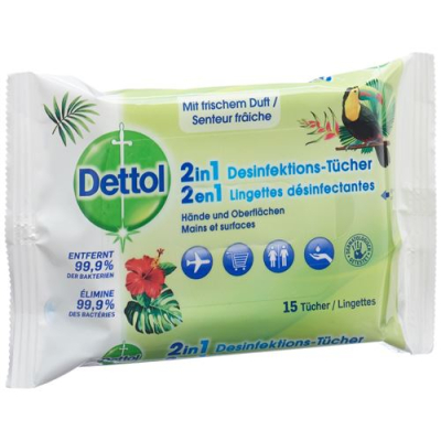 Dettol 2в1 дезинфекционни кърпички 15 бр