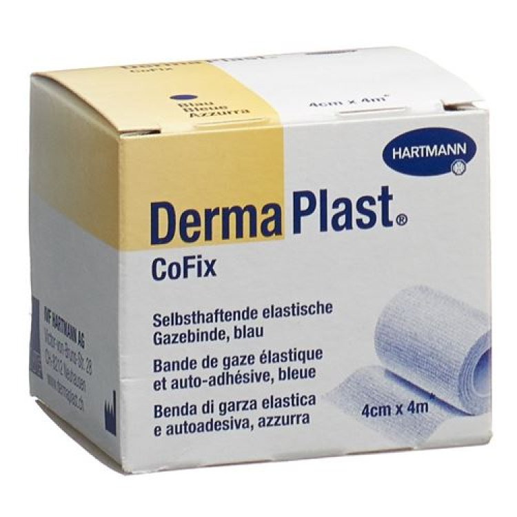 תחבושת גזה Dermaplast Cofix 4 ס"מx4 מ' כחולה