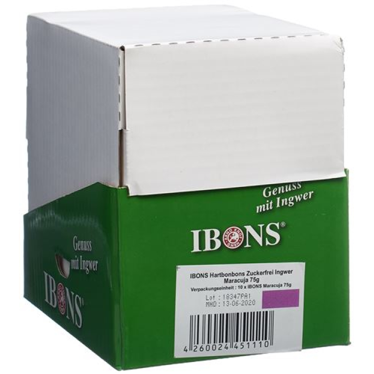 IBONS ingefära godis display passionsfrukt utan socker 10x75g