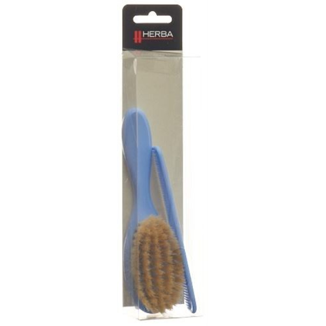 Herba baby brush with comb wild boar bristles blue