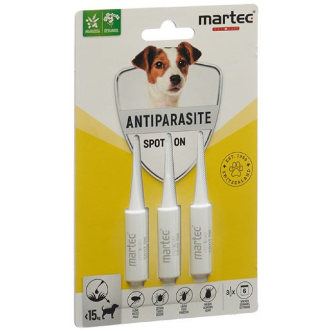 martec PET CARE Spot em ANTI PARASITA <15kg para cães 3 x 1,5 ml