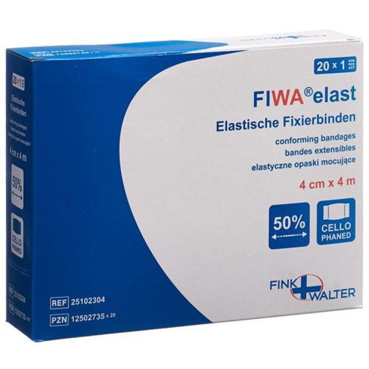 FIWA elastic fixation 4cmx4m white individually packaged in CELLUX 20 pcs