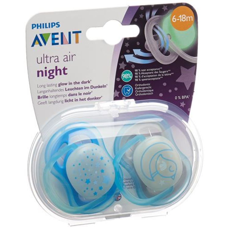 Avent Philips Schnuller ultra air Night 6-18m Boy Sternen/Vogel