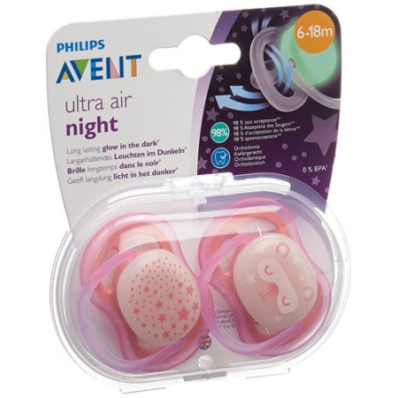 Avent Philips ultra pacifier air 6-18m Night Girl stars / cat