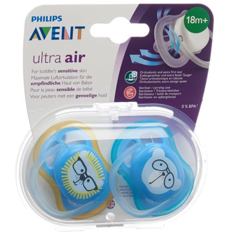 Avent Philips ultra pacifier air 18M + Boy Lion / Bear