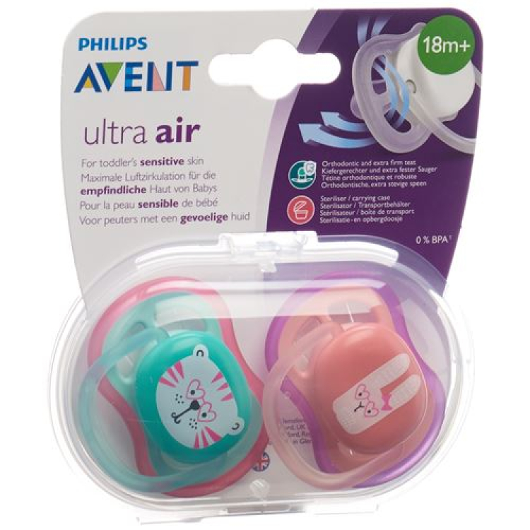 Avent Philips ultra dudlík air 18M + Girl Cat / Rabbit