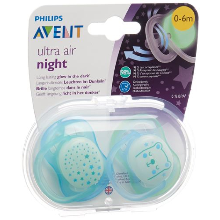 Avent Philips ultra pacifier air 0-6M Night Boy stars / cat