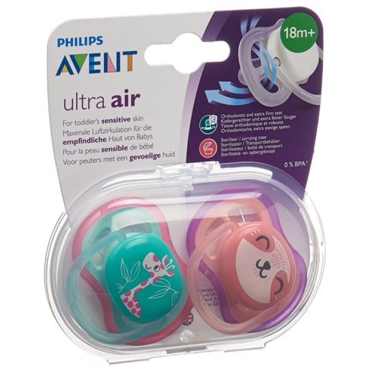 Avent Philips sucette ultra air 18M+ Fille Girafe/Ours