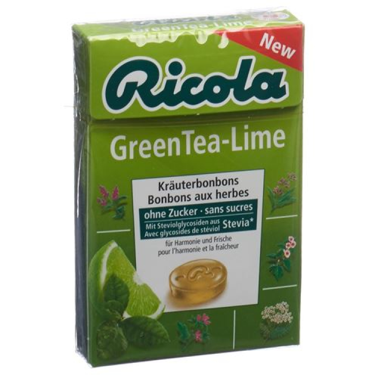 Ricola Green Tea-Lime tanpa gula dengan stevia Kotak 50 g