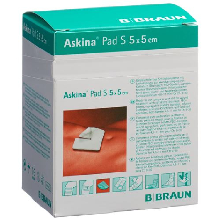 Askina Pad S κομπρέσα με σχισμή 5cmx5cm αποστειρωμένη σακούλα 30 τμχ