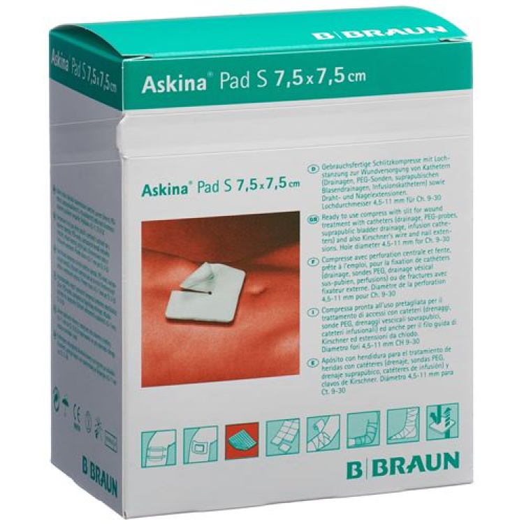 Askina Pad S compresse fendue 7.5cmx7.5cm sachet stérile 30 pcs