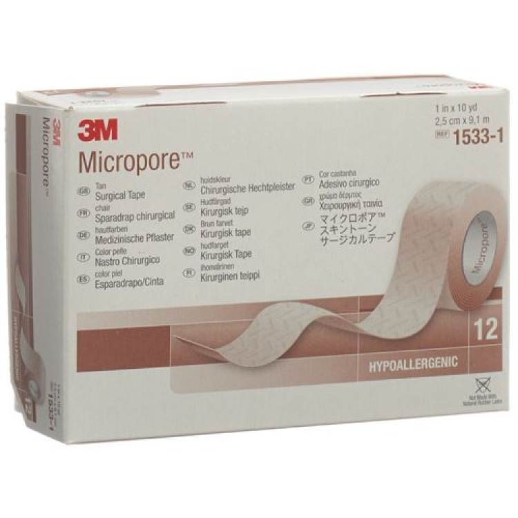 3M Micropore roll plaster ដោយគ្មាន dispenser 25mmx9.14m ពណ៌ស្បែក