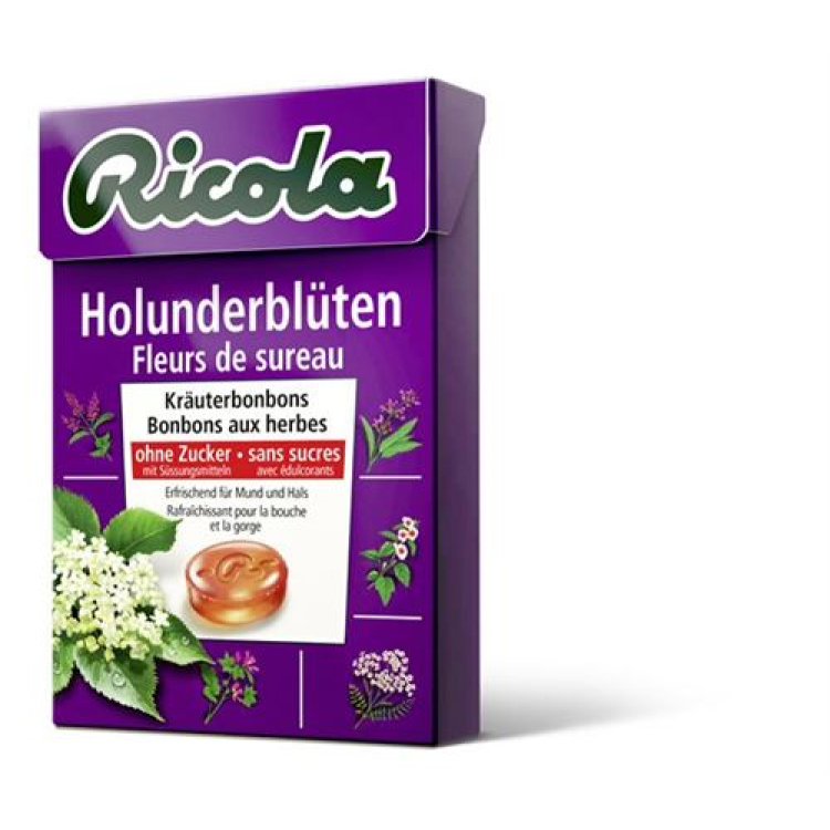 Ricola vlierbloesem kruidensnoepjes zonder suiker 50g Doos